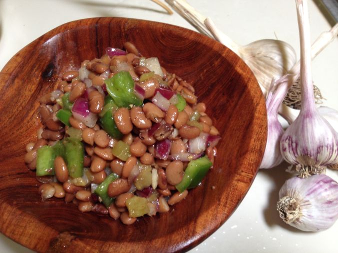 George's Sonoran Caviar--teparies with NSS heirloom garlic (both available at St Phillips Sunday farmers market)