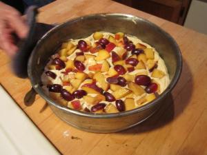 Scatter chopped fruit over top of batter.