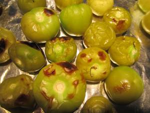 Roast the tomatillos until soft.