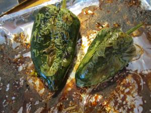 Nicely charred poblano chiles.