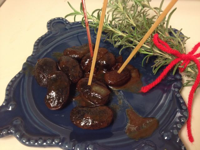 Barbequed Scarlet Runner beans as hors d'oeuvres--each one is a perfect tasty bite!