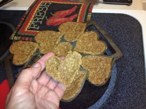 Roasted mesquite cookies in valentine iron pan