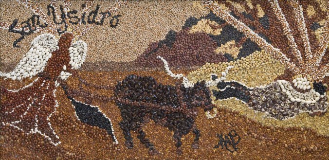 Heirloom bean mosaic of San Ysidro Labrador created by artist/ethnobotanist MABurgess