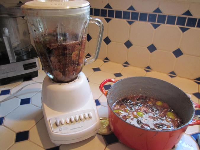 Blending the chopped figs for a smooth product.