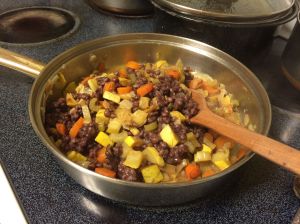 A savory pilaf made with heirloom purple prairie barley--watch for future recipes--Grain available at the Flor de Mayo booth, Sunday St Philips market