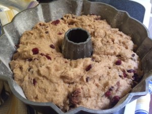 Proofing Election Bread dough--after covering and allowing dough to rise to almost double size--fruit bites visible